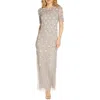 Adrianna Papell Beaded 3d Floral Gown In Neutral