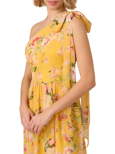 Adrianna Papell Womens Floral One Shoulder Evening Dress In Orange