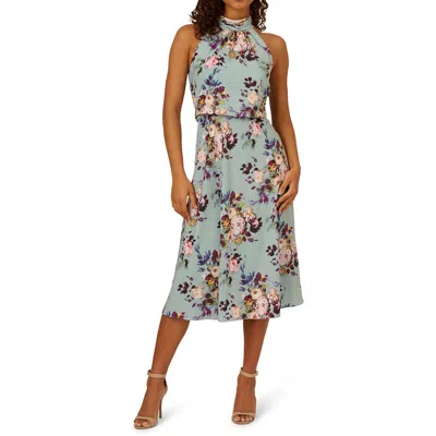 Adrianna Papell Womens Floral Print Chiffon Midi Dress In Multi
