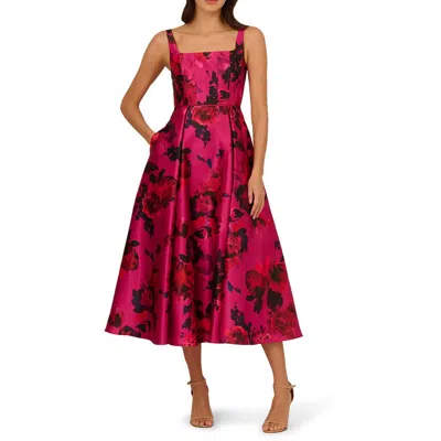 Adrianna Papell Womens Floral Print Manmade Midi Dress In Pink