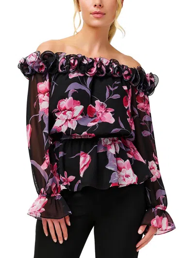 Adrianna Papell Womens Floral Ruffled Blouse In Multi
