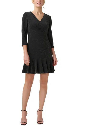 Adrianna Papell Womens Flounce Hem Mini Shift Dress In Black