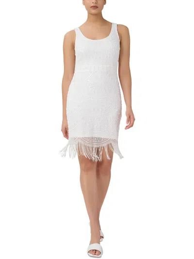 Adrianna Papell Womens Fringe Short Cocktail And Party Dress In White