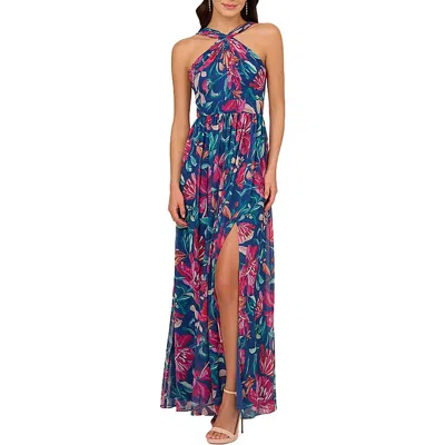 Adrianna Papell Womens Full Length Floral Print Halter Dress In Multi