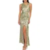 Adrianna Papell Foil Leaf Asymmetric Gown In Multi