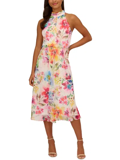 Adrianna Papell Womens Halter Chiffon Halter Dress In Alabaster Multi