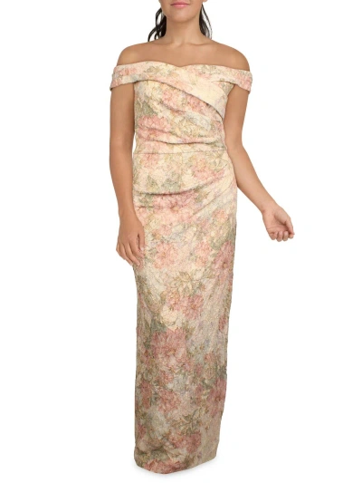Adrianna Papell Womens Jacquard Off-the-shoulder Evening Dress In Pink