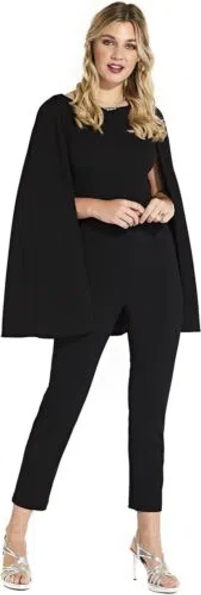 Pre-owned Adrianna Papell Womens Knit Crepe Cape Jumpsuitjumpsuit In Black