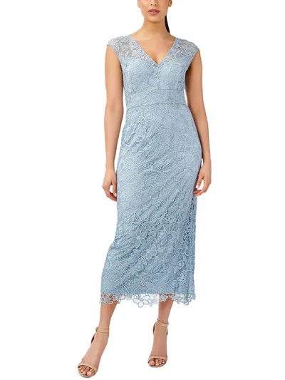 Adrianna Papell Womens Lace Long Evening Dress In Blue