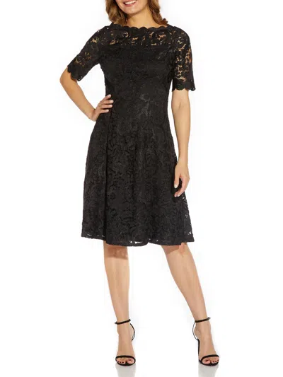Adrianna Papell Womens Lace Midi Cocktail And Party Dress In Black