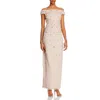 Adrianna Papell Womens Mesh Bateau Neck Evening Dress In Neutral