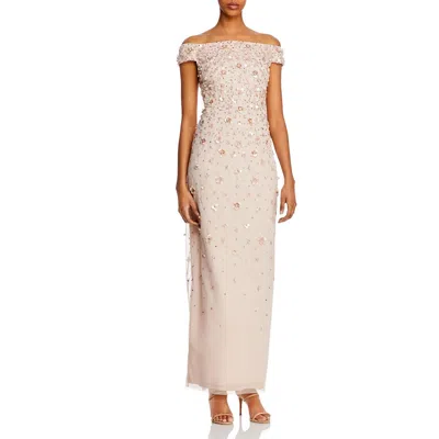 Adrianna Papell Womens Mesh Bateau Neck Evening Dress In Neutral