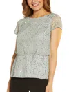 ADRIANNA PAPELL WOMENS MESH EMBELLISHED BLOUSE
