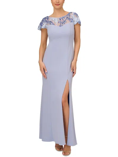 Adrianna Papell Womens Mesh Inset Polyester Evening Dress In Blue