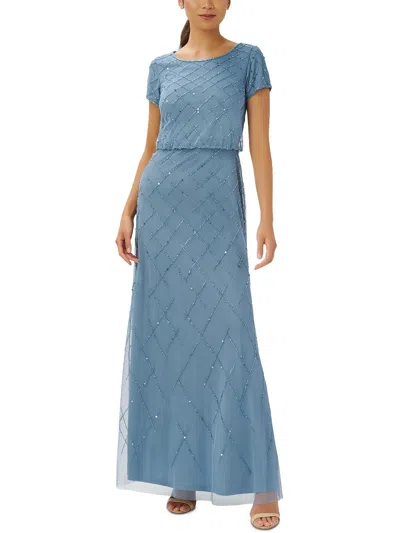Adrianna Papell Womens Mesh Maxi Evening Dress In Blue