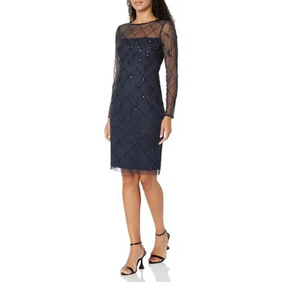 Adrianna Papell Womens Mesh Pattern Sheath Dress In Black