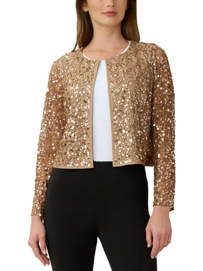 Adrianna Papell Womens Mesh Sequined Collarless Blazer In Multi