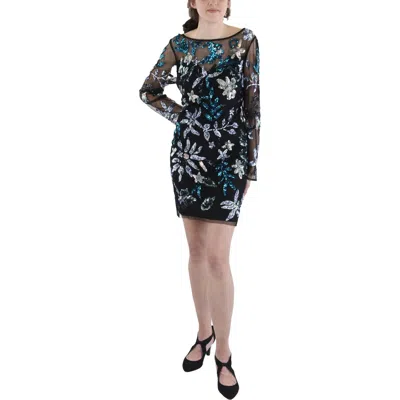 Adrianna Papell Womens Mesh Sequined Sheath Dress In Black