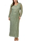 ADRIANNA PAPELL WOMENS METALLIC DRAPED EVENING DRESS