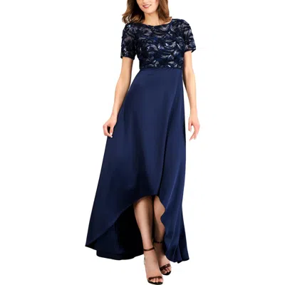 Adrianna Papell Womens Metallic Embroidered Evening Dress In Blue