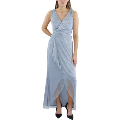 Adrianna Papell Womens Metallic Long Wrap Dress In Blue