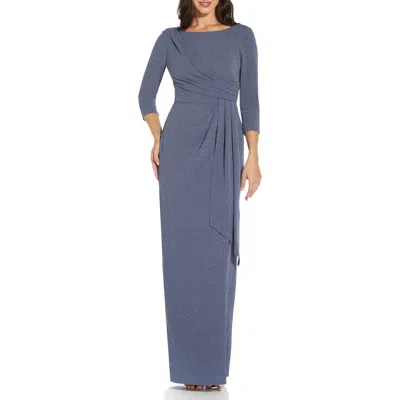 Adrianna Papell Womens Metallic Maxi Evening Dress In Blue