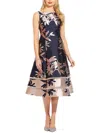 Adrianna Papell Womens Metallic Print Midi Fit & Flare Dress In Blue