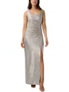 ADRIANNA PAPELL WOMENS METALLIC RUCHED EVENING DRESS