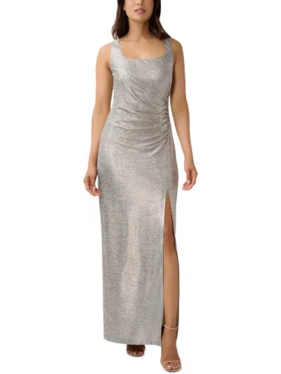 Adrianna Papell Womens Metallic Ruched Evening Dress In Gold