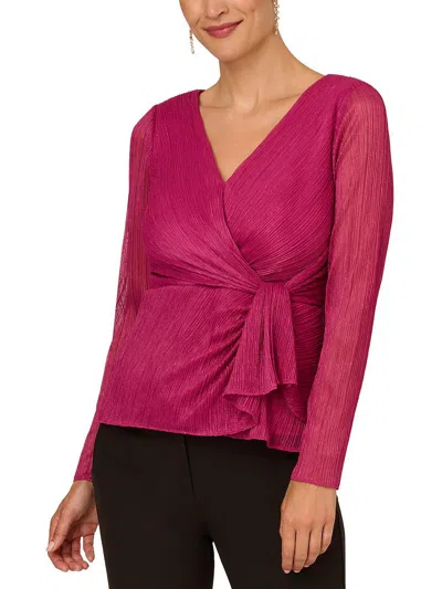 Adrianna Papell Women's Metallic V-neck Side-tie Top In Magenta