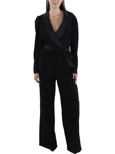 Adrianna Papell Womens Notched-collar Belted Jumpsuit In Black