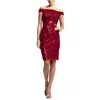 Adrianna Papell Womens Off-the-shoulders Sequin Sheath Dress In Red