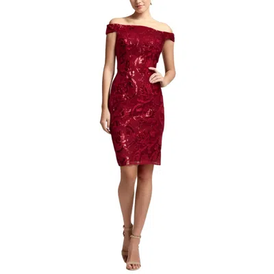 Adrianna Papell Womens Off-the-shoulders Sequin Sheath Dress In Red