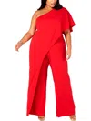 ADRIANNA PAPELL WOMENS ONE SHOULDER DRAPED JUMPSUIT