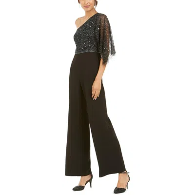Adrianna Papell Womens One-shoulder Evening Jumpsuit In Black