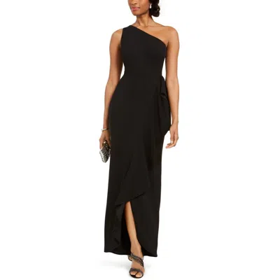 Adrianna Papell Womens One Shoulder Solid Formal Dress In Black