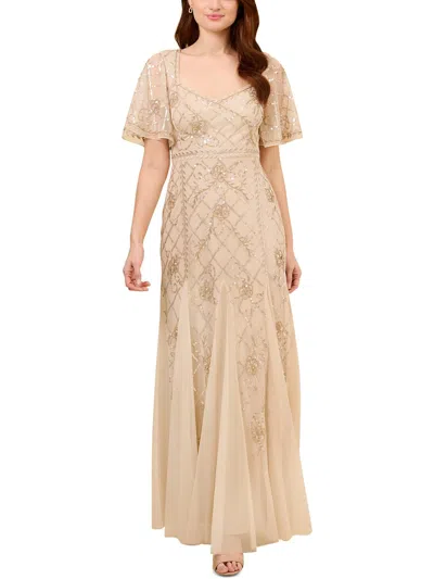 Adrianna Papell Womens Open Chest Maxi Evening Dress In Gold