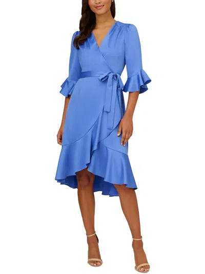 Adrianna Papell Womens Pleated Polyester Wrap Dress In Blue