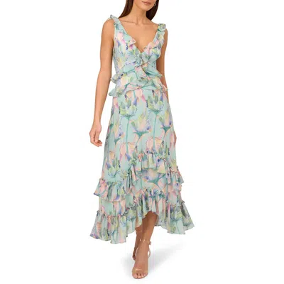 Adrianna Papell Womens Printed Chiffon Midi Dress In Multi