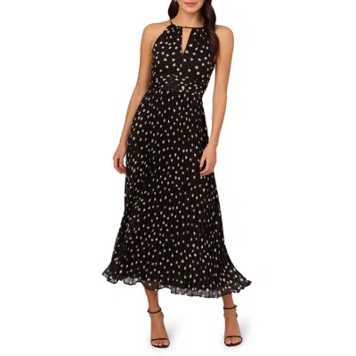 Adrianna Papell Womens Printed Pleated Midi Dress In Black,ivory