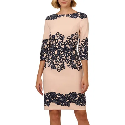 Adrianna Papell Womens Printed Polyester Sheath Dress In Blush,navy