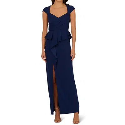 Adrianna Papell Womens Ruffled Crepe Evening Dress In Blue