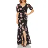Adrianna Papell Womens Ruffled Maxi Evening Dress In Black