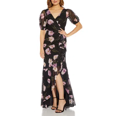Adrianna Papell Womens Ruffled Maxi Evening Dress In Black
