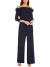 Adrianna Papell Ruffle Blouson Long Sleeve Jumpsuit In Blue