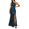 Adrianna Papell One-shoulder Jacquard Gown In Multi