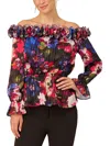 Shop Adrianna Papell Womens Ruffled Shadow Stripe Peplum Top In Multi