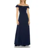 Adrianna Papell Womens Ruffled Trim Maxi Evening Dress In Blue