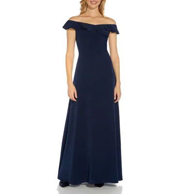 Adrianna Papell Womens Ruffled Trim Maxi Evening Dress In Blue