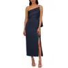 Adrianna Papell Asymmetrical Neck One Shoulder Crepe Gown In Dark Navy In Blue
